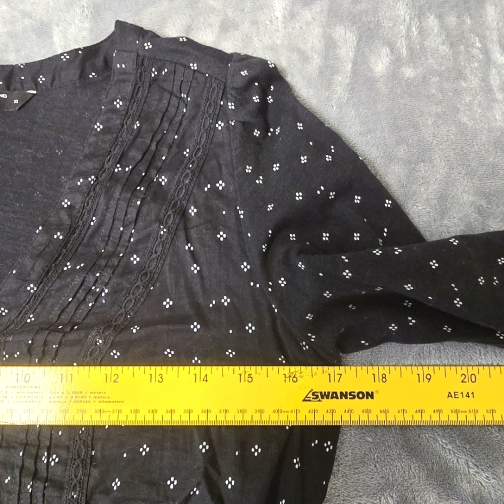 2/$30 Lucky Brand Black Cottagecore Boho Womens Blouse Size XS Polka Dot Cotton - Picture 3 of 10
